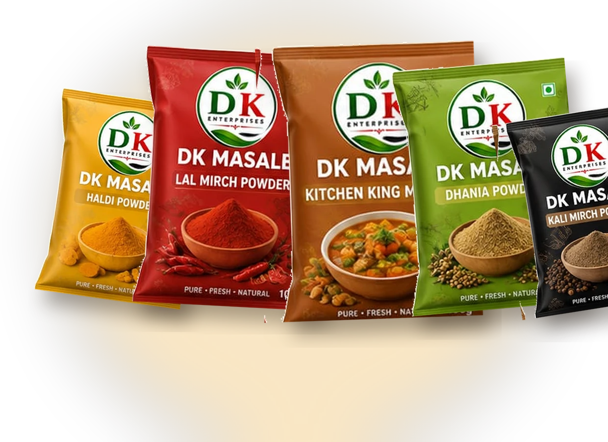 A selection of colourful DK Masale packets